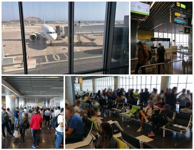 Imagen del avión de Vueling y pasajeros en el punto de embarque a la espera de la investigación policial/TA.